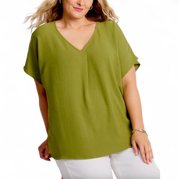 Stitch Fix Montgomery Post NWT Women's Killian Blouse 3X Green Short Sleeve - Picture 1 of 10